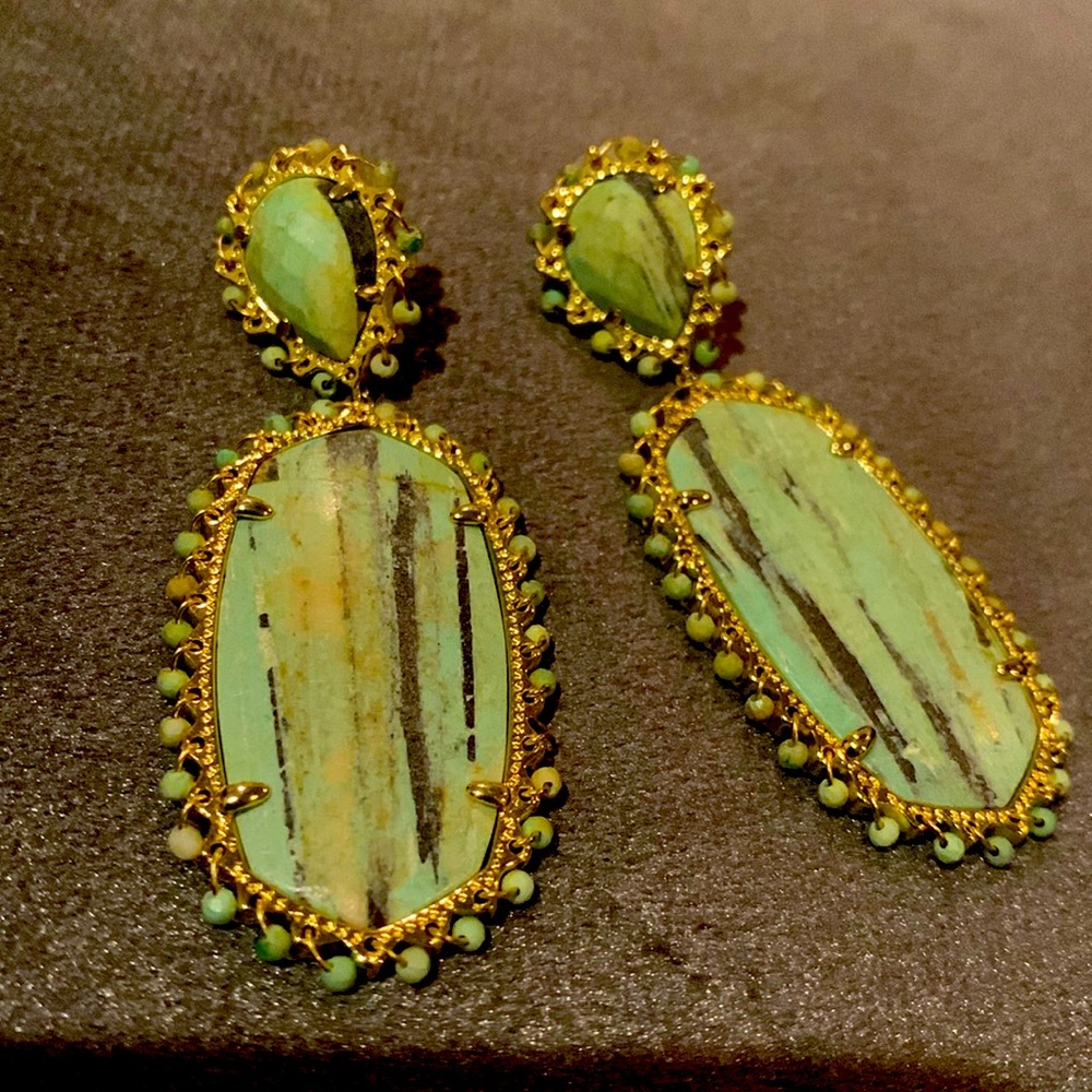 Kendra Scott blue-green Parson earrings.